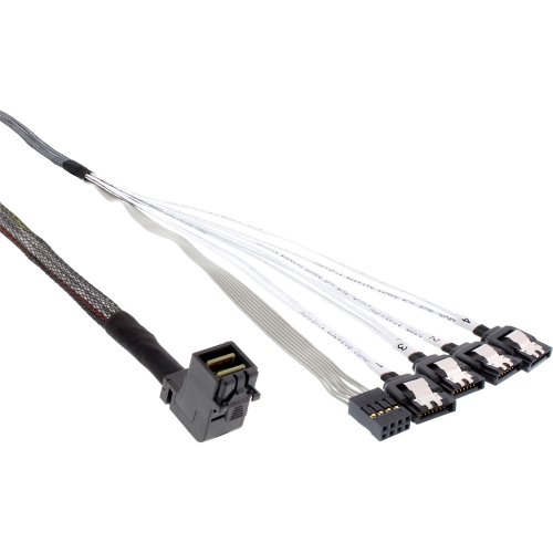 InLine Mini SAS HD Kabel SFF-8643 kątowy 4x SATA + bocznyband 1m 27631B