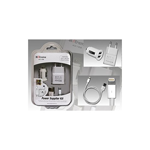 Kit Xtreme 40159 zasilanie USB 2 A/220 V od zasilania sieciowego i samochód, podwójne zasilanie USB i przewód USB/Lightning, długość 1 MT 40159