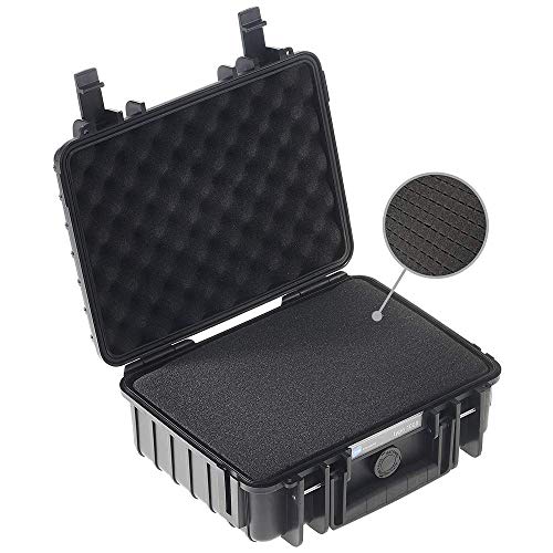B&W Outdoor Case twarda walizka typ 1000 z pianką (twarda walizka IP67, pianka SI, wodoszczelna, wymiary wewnętrzne 25 x 17,5 x 9,5 cm, czarna)