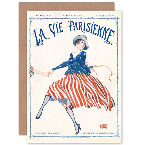 Artery8 La Vie Parisienne USA Enters WW1 okładka magazynu uszczelniona kartka okolicznościowa plus koperta pusta wewnątrz