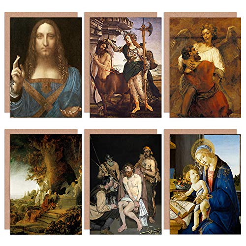 Artery8 Botticelli Manet Rembrandt Da Vinci religia Jezus mieszanka kartka okolicznościowa Fine Art opakowanie 6 sztuk