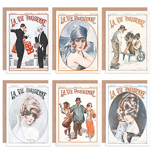 Artery8 Artery8 La Vie Parisienne francuska kobieta do czytania faun żniwa kartki okolicznościowe z kopertami opakowanie 6 sztuk