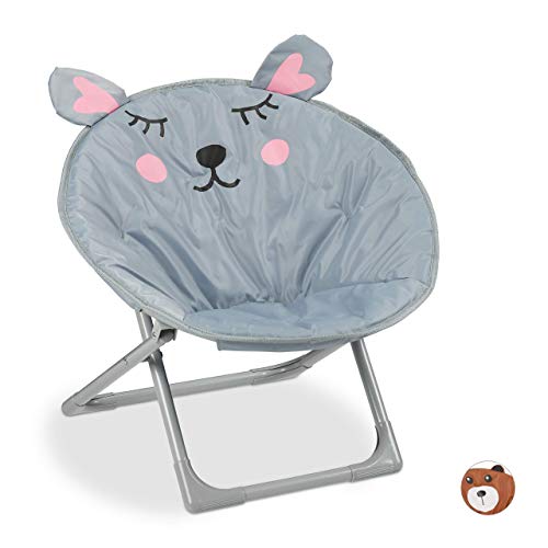 Relaxdays Moonchair dziecięce składane krzesło księżycowe do wewnątrz i na zewnątrz, dziecięce składane krzesło składane, mysz, wys. x szer. x gł.: 51,5 x 51 x 48 cm, szare, 1 sztuka