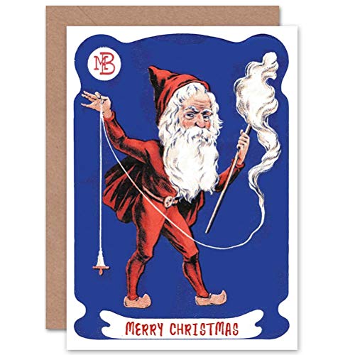 Wee Blue Coo Kartka bożonarodzeniowa Boże Narodzenie MERRY Mikołaj przędzenie wełna prezent