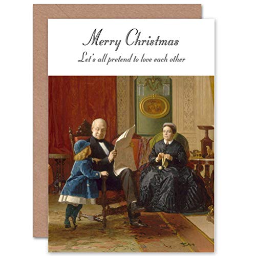 Wee Blue Coo Kartka bożonarodzeniowa Boże Narodzenie MERRY PRETEND LOVE DULL zabawny prezent na prezent