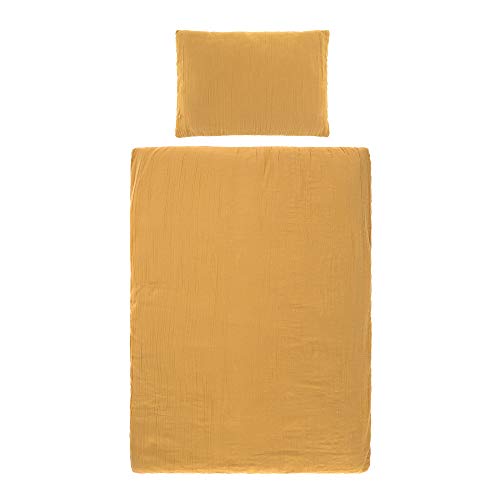 LÄSSIG Pościel dla niemowląt/dzieci (100 x 140 cm) i poduszka (40 x 60 cm) GOTS Muslin bawełna mustard