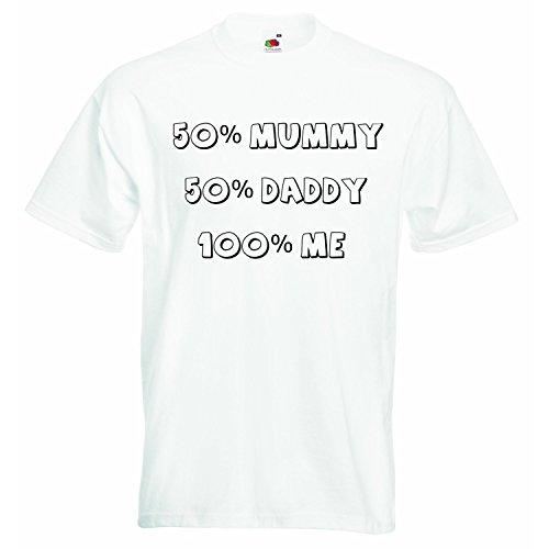 2Personal 50% mumia 50% tatuś 100% mnie - chłopięcy dziewczęcy T-shirt spersonalizowane koszulki unisex chłopcy dziewczęta koszulka odzież z nadrukiem zabawne cytaty - biały - 4-5 lat