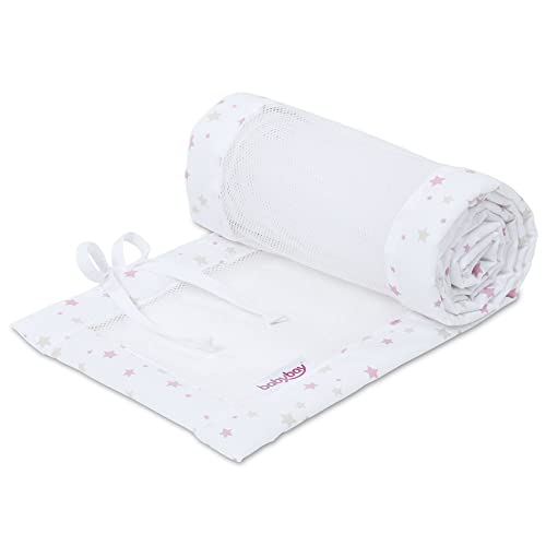 babybay Siateczkowy ochraniacz Piqué pasuje do modelu Maxi, Boxspring i Comfort, biały miks gwiazd piaskowy/jagodowy