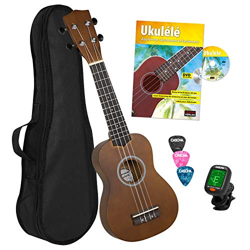 CASCHA Metody Ukulele z 3 plektren, torba do przechowywania, cascha tuner i cascha FR 3956 Ukulele Bundle  sopranowy < < Ukulele  szybko i łatwo nauka > > + CD + DVD FR 3956