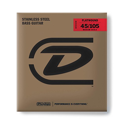 Dunlop struny basowe z płaskim dnem ze stali nierdzewnej, średni menzura 45-105