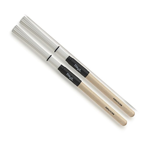 Stagg 21366 szczotka do Jazz Nylon drutów, z drewnianym uchwytem (długość kabla: 15 cm, długość całkowita: 35 cm) Biały SBRU10-WN