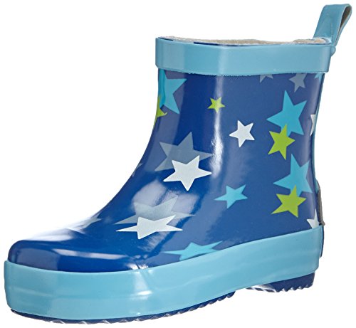 Playshoes Dziecięce kalosze z półcholewką z naturalnego kauczuku, modne buty przeciwdeszczowe z odblaskami, z wzorem w gwiazdki, niebieski, 24 EU