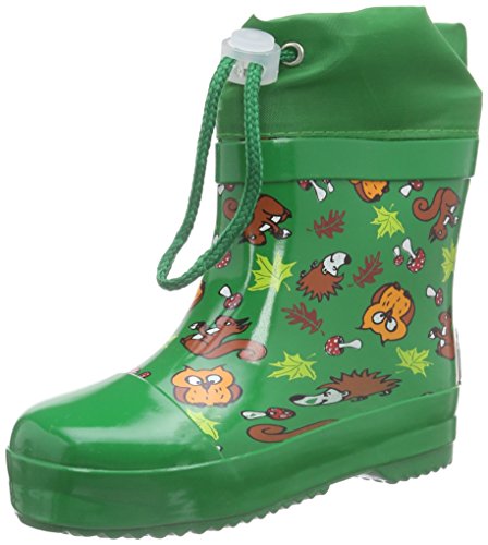 Playshoes Unisex dziecięce krótkie zwierzęta leśne z naturalnego kauczuku z podszewką kalosze, zielony, 21 EU