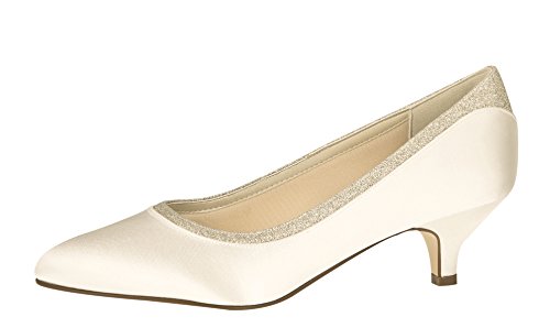 Rainbow Club Buty dla panny młodej Bobbie - czółenka damskie satyna brokat, ko?? s?oniowa kremowy, 40 EU