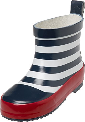 Playshoes Dziecięce kalosze z półcholewką z naturalnego kauczuku, modne buty przeciwdeszczowe unisex z odblaskami, w paski, Marine White, 22 EU