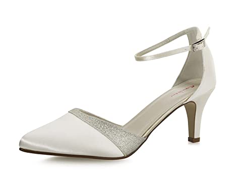 Rainbow Club Buty ślubne Lisan - czółenka Ivory satyna - buty do tańca z rzemykami