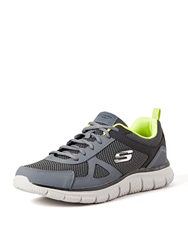 Skechers Męskie trampki Track Bucolo, Charcoal Black Leather Mesh Lime Trim, 46 EU