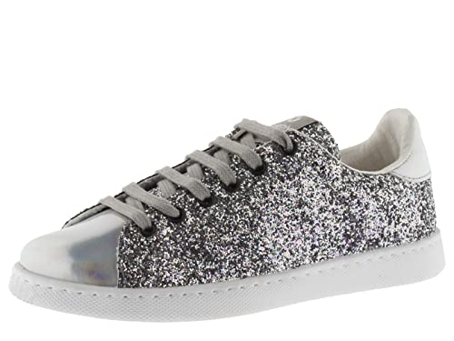 victoria Dziewczęce Low-top 112558-KIDS Low-Top Tenis Glitter & METALLICZNE detale, Plata, 30 EU
