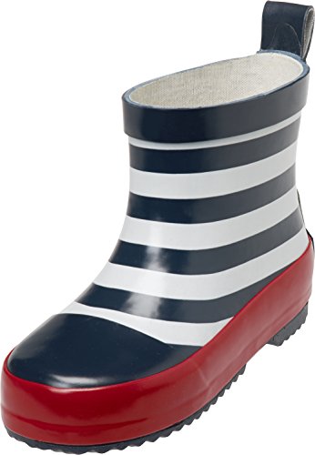 Playshoes Dziecięce kalosze z półcholewką z naturalnego kauczuku, modne buty przeciwdeszczowe unisex z odblaskami, w paski, Marine White, 18 EU