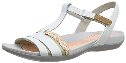 Clarks Tealite Grace sandały damskie z paskiem w kształcie litery T, biały - Weiß Weiß White Leather - 41.5 EU
