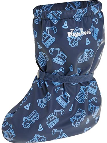 Playshoes Unisex dziecięce stopki przeciwdeszczowe z podszewką z polaru, Niebieski plac budowy, small