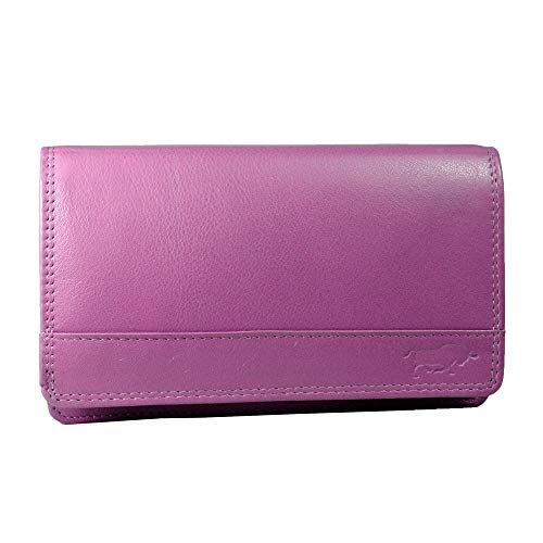 Portmonetka damska skóra duża RFID - skórzany portfel i ochrona przed wygięciami - portmonetka - 16 x 9 x 3,5 cm, różowy - Rosa - l