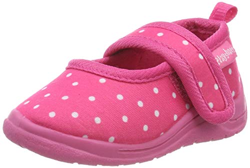 Playshoes Kapcie dziecięce unisex z zapięciem na rzepy, Różowe kropki, 18/19 EU