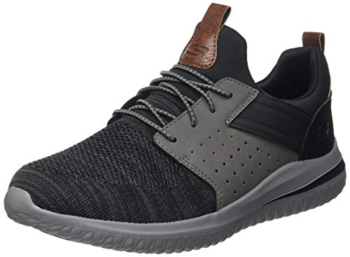 Skechers Męskie trampki Delson 3.0 Cicada, Czarna szara dzianinowa siatka W syntetyczna, 42 EU