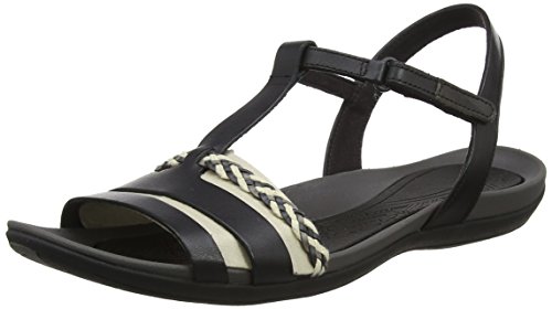 Clarks Tealite Grace sandały damskie w kształcie litery T, srebrne, czarny - Schwarz Black Leather - 37 EU