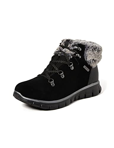 Skechers Damskie kozaki Snergy z krótką cholewką, Black Suede Pu Trim Grey Faux Fur, 36 EU