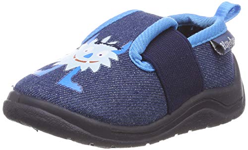 Playshoes Kapcie dziecięce z brokatem, uniseks, Jeansblau Monster, 18/19 EU