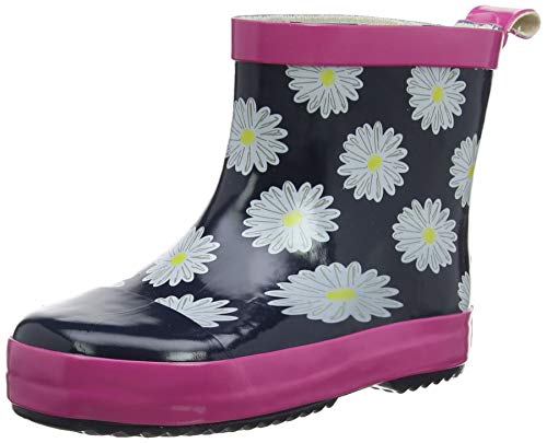 Playshoes Dziecięce kalosze z naturalnego kauczuku, modne buty przeciwdeszczowe unisex z odblaskami, z motywem kwiatowym, Marine Pink, 26 EU