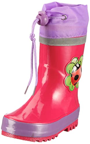 Playshoes Dziewczęce kalosze z naturalnego kauczuku, modne kalosze unisex z odblaskami, z motywem chrząszcza, różowy - różowy - 24/25 EU