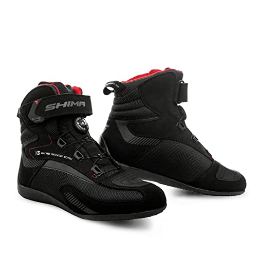SHIMA EXO Vented damskie buty motocyklowe - przewiewne, wzmocnione, miejskie buty motocyklowe z zapięciem ATOP, ochraniaczami kostki, antypoślizgową podeszwą i nadkładką zmiany biegów (Czarne, 38)