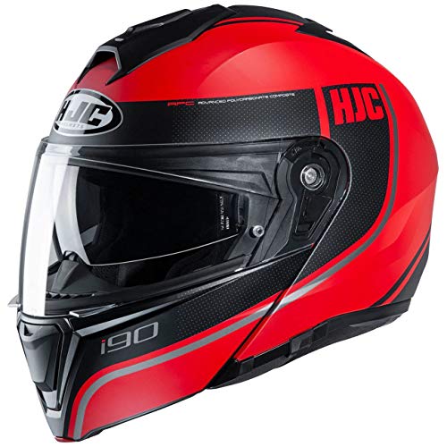 HJC Helmets Kask motocyklowy HJC i90 DAVAN MC1SF, czarny/czerwony, rozmiar S