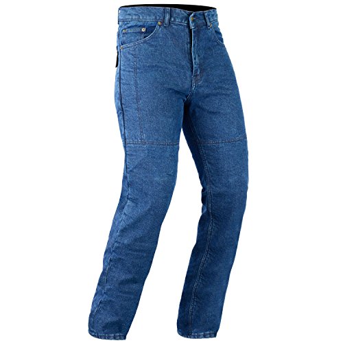 Bikers Gear Australia Ochronne spodnie motocyklowe z kevlarem o klasycznym kroju, z kevlarem, ze zdejmowanym ochraniaczem CE1621-1, niebieskie, rozmiar 42 L