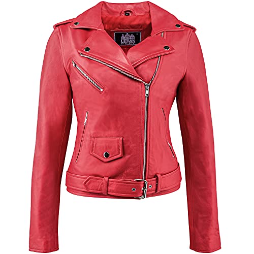 Urban Leather Perfecto Retro damska kurtka skórzana czerwona jagnięca nappa, czerwona, rozmiar M - 40, UR-193