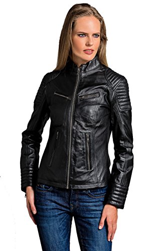 Urban Leather Damska kurtka motocyklowa ze skóry LB01, czarny UR-143