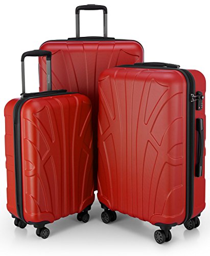Suitline - Walizki z twardą stroną, walizka z twardą obudową, rozszerzana, TSA, (S, M i L), czarna, Czerwony, SET OF 3, Zestaw bagażowy
