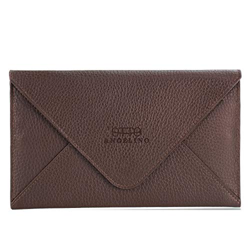 Otto Angelino Portfel z prawdziwej skóry wiele przegródek na pieniądze, dowód osobisty, karty, smartfon, ochrona RFID - unisex, ciemnobrązowy