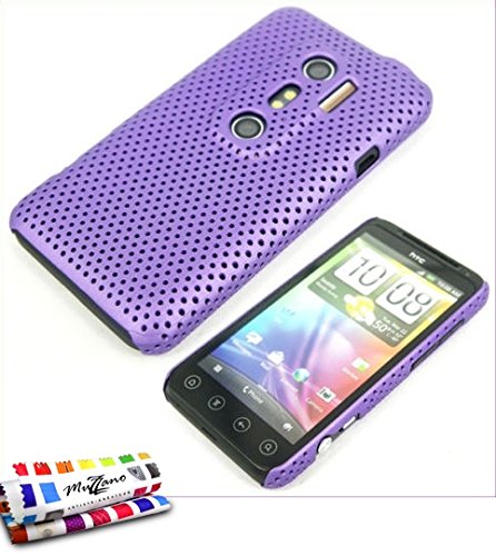 Ultracienkie twarde etui ochronne HTC EVO 3D [Alveolia Premium] [fioletowe] od MUZZANO + długopis i ściereczka z mikrofibry Muzzano® gratis – wyjątkowe, eleganckie i trwałe etui ochronne do HTC EVO 3D