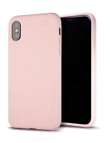 KabellosLaden® Etui na telefon komórkowy iPhone X/Xs, Bio Case etui ochronne, różowe, etui na iPhone trwałe i przyjazne dla środowiska, etui na iPhone Case z pełną ochroną (przyjemny materiał)