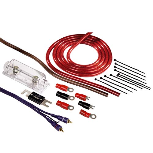 HAMA Zestaw przyłączeniowy do wzmacniacza samochodowego Hi-Fi, zestaw AMP z kablami zasilającymi (25 mm?), kablem cinch, uchwytem zabezpieczającym, końcówkami kablowymi widelca i opaskami kablowymi