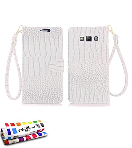 Samsung Flip-Case GALAXY A7 [CroCoChic Premium] [Weiss] von MUZZANO + STIFT und MICROFASERTUCH MUZZANO GRATIS - Das ULTIMATIVE, ELEGANTE UND LANGLEBIGE Schutz-Case für Ihr GALAXY A7