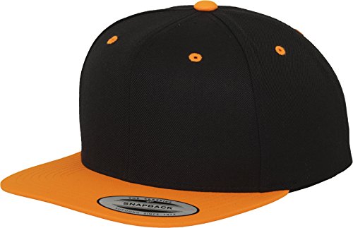 Flexfit Yupoong czapka unisex Classic Snapback 2 odcienie, dwukolorowa czapka z prostym daszkiem, jeden rozmiar, dla mężczyzn i kobiet, kolor blk/neonowy pomarańczowy 6089MT