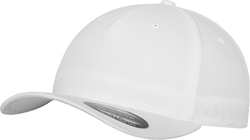 Flexfit Unisex czapka baseballowa, 5 paneli, dla mężczyzn i kobiet, jednokolorowa czapka baseballowa, zamknięta dookoła w wielu kolorach, rozmiary S/M i L/XL biały biały S-M
