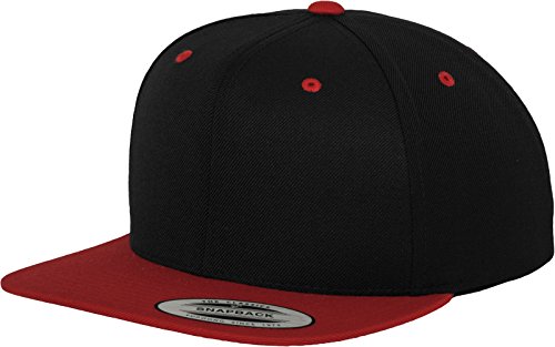 Flexfit Yupoong czapka unisex Classic Snapback 2 odcienie, dwukolorowa czapka z prostym daszkiem, jeden rozmiar, dla mężczyzn i kobiet, kolor czarny/czerwony 6089MT