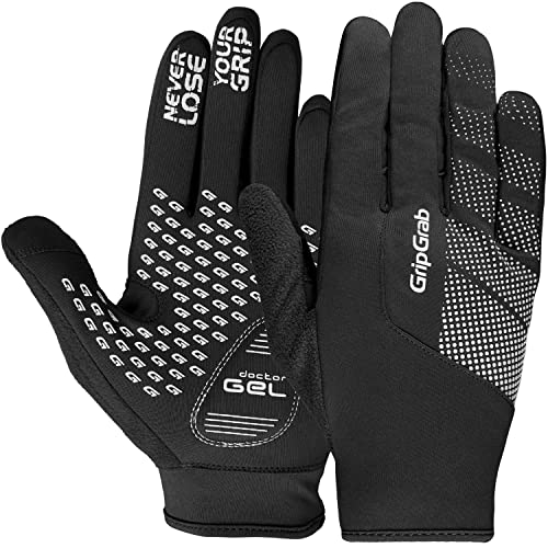 GripGrab GripGrab Unisex's Ride wiatroszczelne średnio sezonowe wyściełane ekran dotykowy rękawiczki rowerowe pełne palec oddychające rower czarne Hiviz zima, S 1054