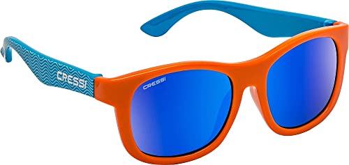 Cressi Unisex Baby Teddy Sunglasses okulary przeciwsłoneczne dla dzieci, jasnoniebieskie fale, pomarańczowe/szkło lustrzane niebieskie, 3/5 lat