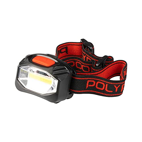 POLY POOL - PP3156 latarka czołowa LED do trekkingu i prac na świeżym powietrzu – 3-funkcyjna latarka czołowa LED z zasilaniem bateryjnym – latarka czołowa z elastyczną opaską na czoło, pochylana
